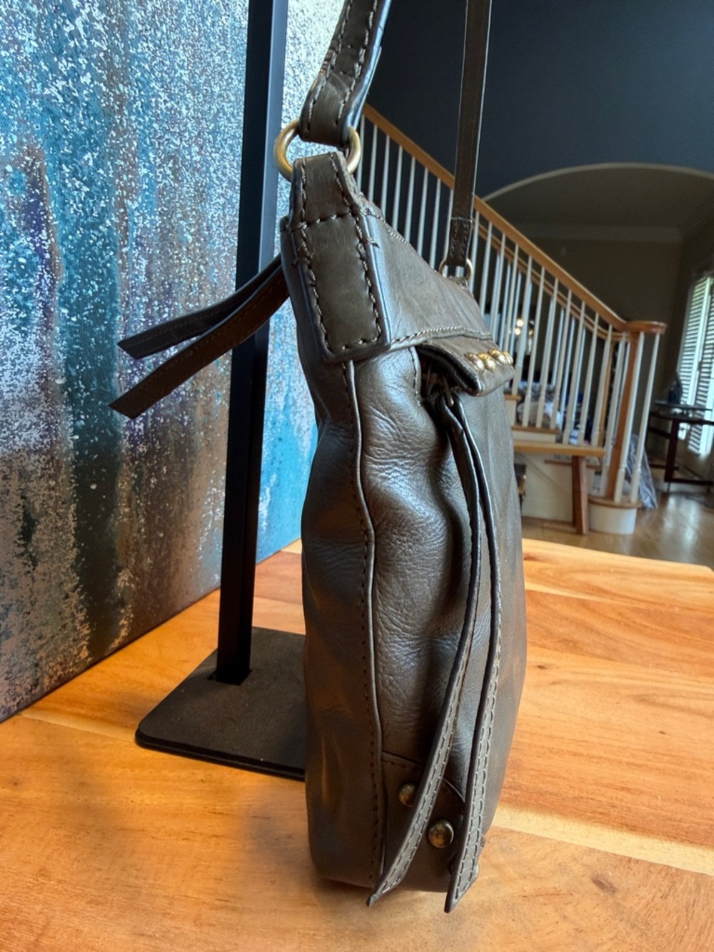 Frye Minimalist Olive Green Leather Studded Crossbody Bag 2010s (GUC) - Picture 13 of 17